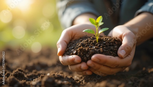 Wallpaper Mural Protecting Young Plant Seedling Growth in Hands Soil Agriculture Ecology Torontodigital.ca