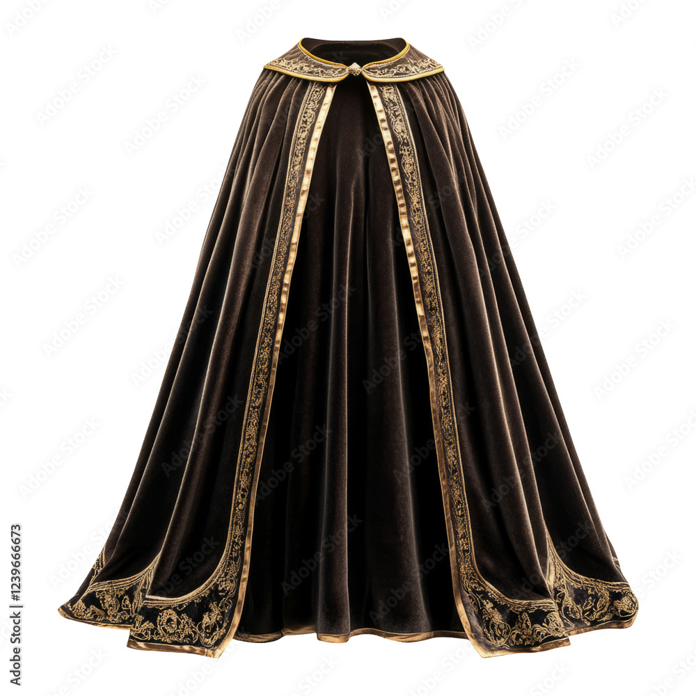 Elegant brown cape with gold detailing on a transparent background Elegant brown cape with gold detailing on a transparent background