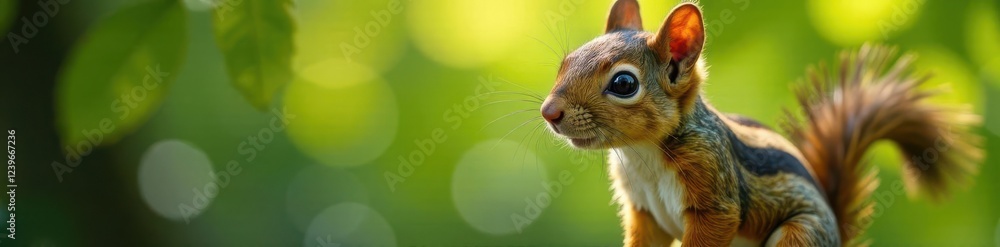Obraz premium Adorable squirrel in a tree, woodland, green, leaves