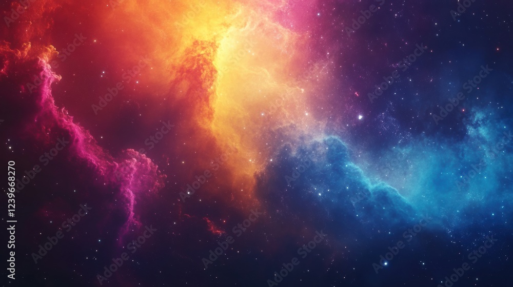 Fototapeta premium Colorful nebula in deep space with vibrant hues and cosmic dust creating a beautiful galactic view. Generative AI