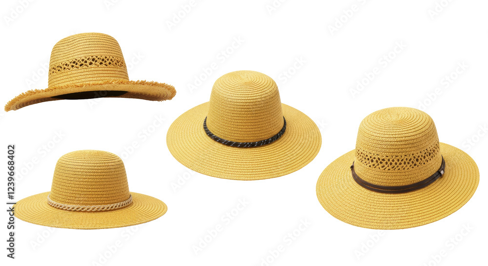 Set Straw hats isolated on transparent background. Stylish headdress. Stylish straw hats. Banner design. Panama.Women summer yellow straw hat. Fashion PNG File
Set Straw hats isolated on transparent background. Stylish headdress. Stylish straw hats. Banner design. Panama.Women summer yellow straw hat. Fashion PNG File