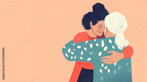 Heartwarming Image of Elderly Woman and Young Adult Bonds in Loving Embrace, Perfect for Illustrating Family Ties, Intergenerational Relationships, and Emotional Support