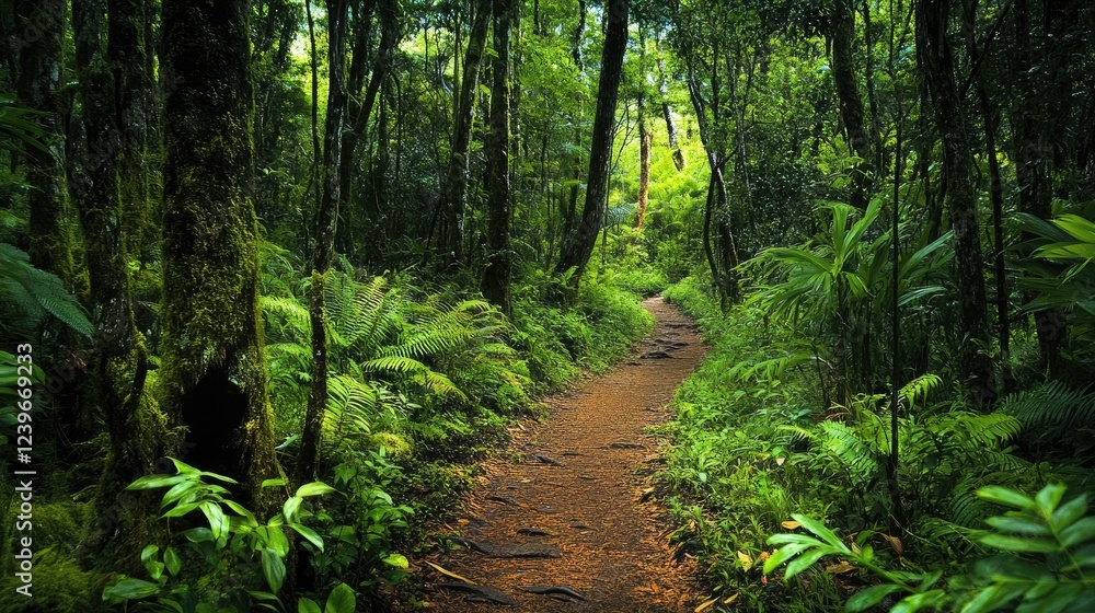 A tranquil forest trail surrounded by thick, diverse vegetation, emphasizing the beauty of natural ecosystems and the harmonious coexistence of all living things. A tranquil forest trail surrounded by thick, diverse vegetation, emphasizing the beauty of natural ecosystems and the harmonious coexistence of all living things.