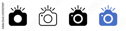 camera icon set. camera photo icon symbol, snapshot sign . line outline icons, flat style