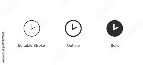 time and clock icons set in flat style, timer symbol watch later sign in filled, solid, line, outline, editable stroke icon for ui apps and website