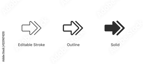 arrow speed icon. Sideways Arrow icon Striped direction sign, Turn right symbol. Data transfer technology concept. Vector editable stroke icon