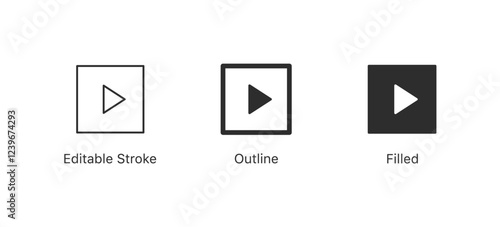 playlist icon . Play icon . play button, play video audio icon media player symbols in flat style ( editable stroke, outline, solid vector icons )	