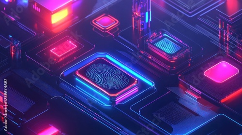 Futuristic Technology Interface with Fingerprint Scanner and Illuminated Components