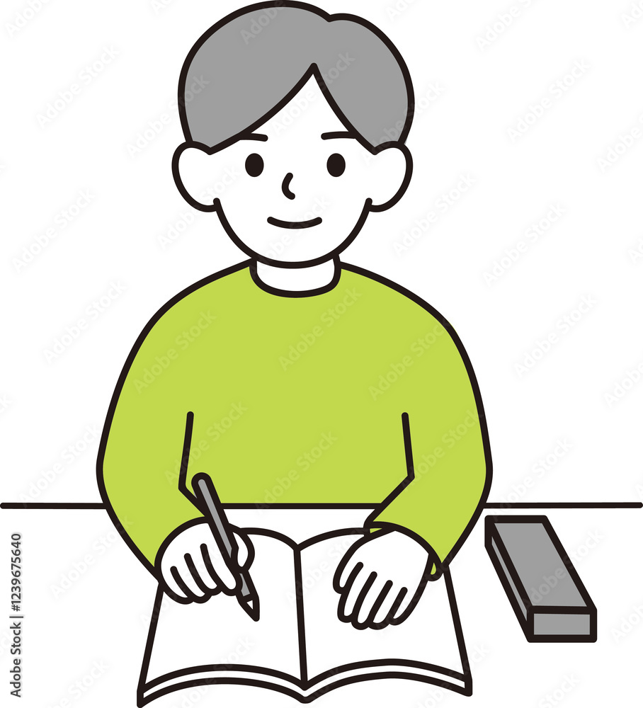 勉強する若い男性　シンプル
