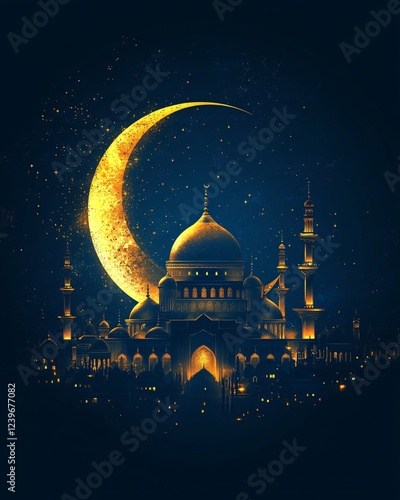 Ramadan card with mosque  at night