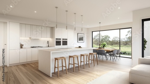 Wallpaper Mural Modern Bright Kitchen with Open Dining Area and Scenic View Torontodigital.ca