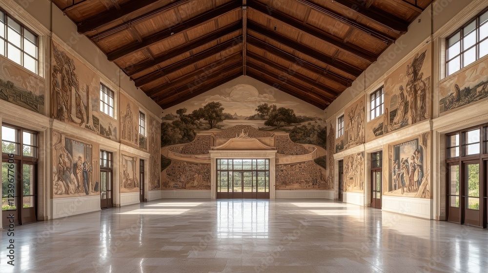Elegant Event Space with Historic Murals and High Wooden Ceiling Elegant Event Space with Historic Murals and High Wooden Ceiling