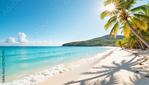 Wallpaper Mural Tropical beach with turquoise water and palm trees, travel poster Torontodigital.ca