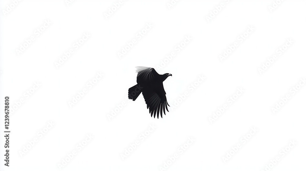 Fototapeta premium Black Bird in Flight Against White Sky