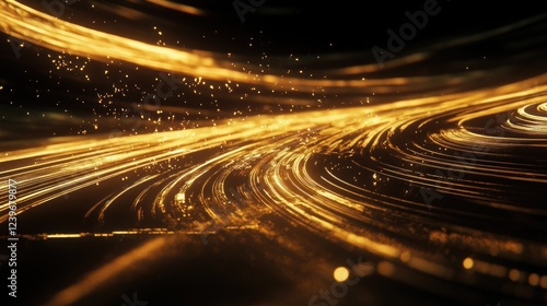 Abstract golden light trails illuminating a dark backdrop creating a futuristic scene