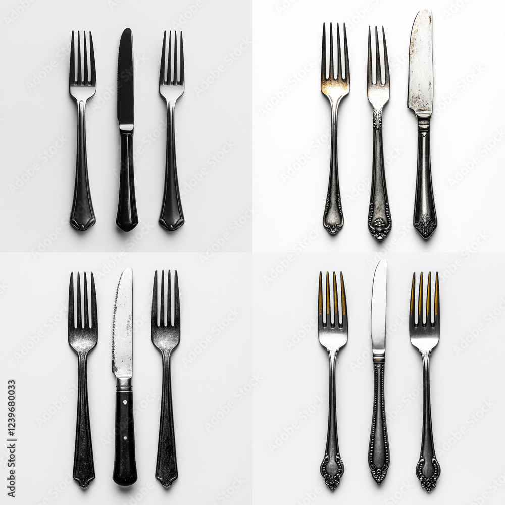 Elegant Fork and Knife Arrangement Symbolizing Dining Elegant Fork and Knife Arrangement Symbolizing Dining