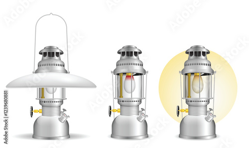 Set illustration of realistic Classic Kerosene Lantern isolated 