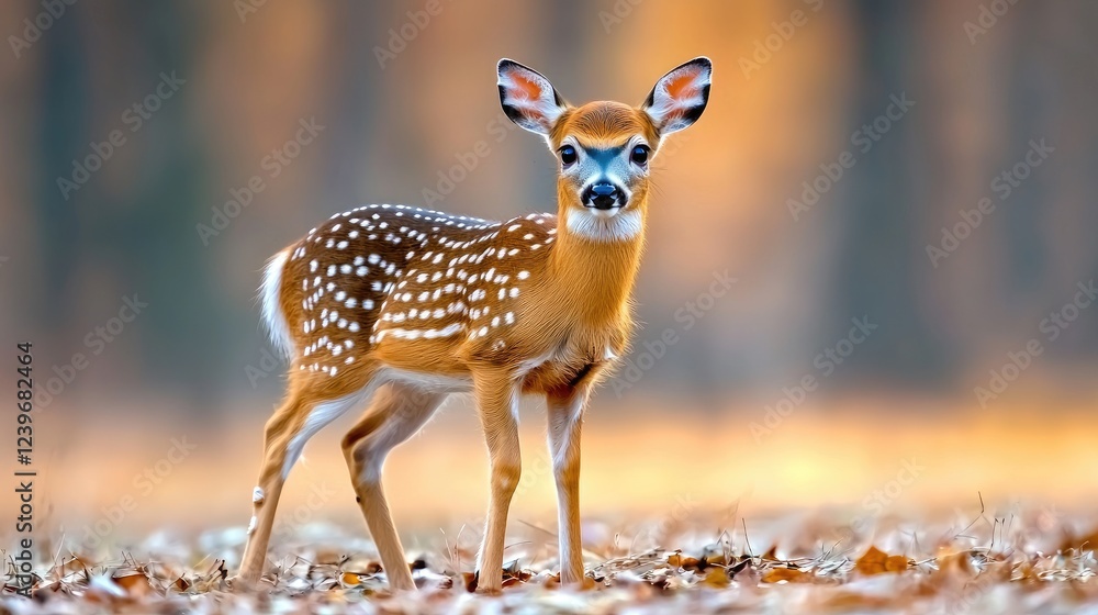 White-tailed deer fawn in autumn forest White-tailed deer fawn in autumn forest