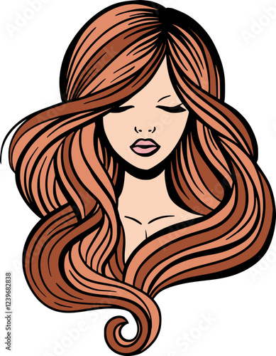 Beautiful girl cartoon woman face. Elegant hair care and beauty illustration