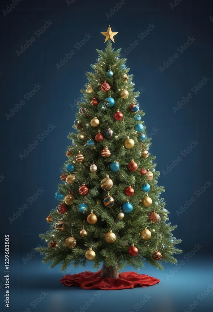 Christmas tree with ornaments and lights on a blue background vector, lights, christmas tree, background Christmas tree with ornaments and lights on a blue background vector, lights, christmas tree, background