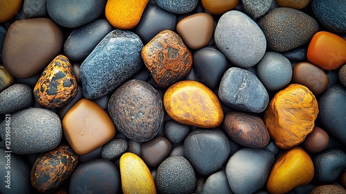 Natural Smooth Stones Offering a Beautiful Collection of Colors and Textures : Generative AI photo