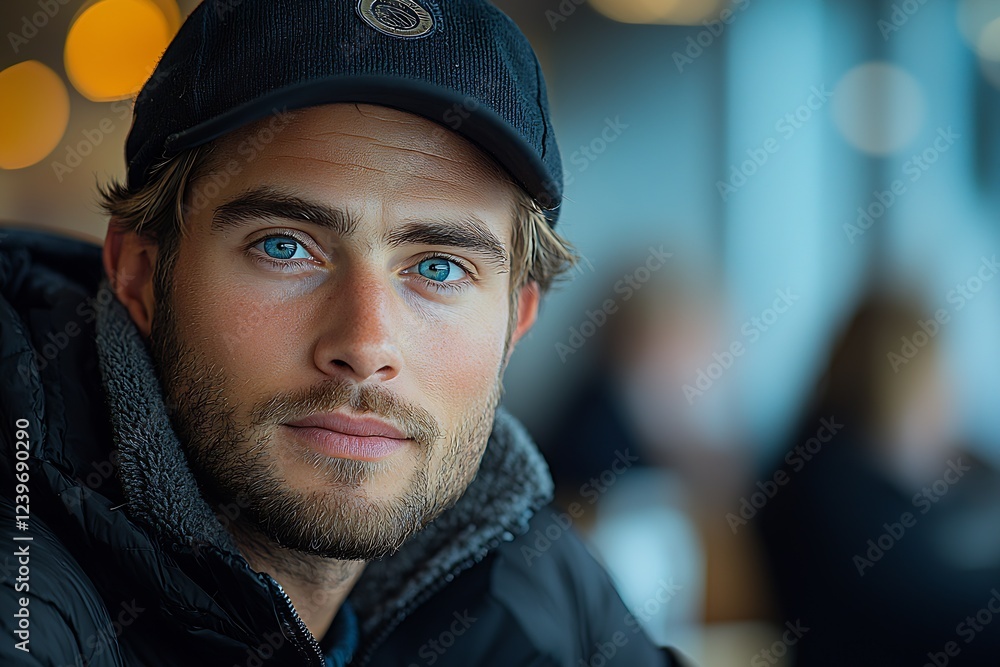 Engaging Portrait of a Young Man in Casual Wear Smiling with Sharp Blue Eyes : Generative AI Engaging Portrait of a Young Man in Casual Wear Smiling with Sharp Blue Eyes : Generative AI