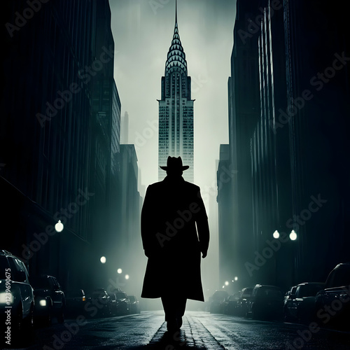 Silhouette figure walks tow...