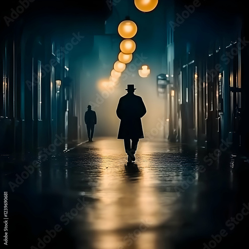 Silhouetted Figures Walk Do...