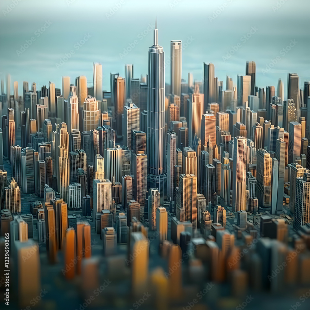 Obraz premium 3D Cityscape with Skyscrapers Reaching for the Sky, Architecture and Urban Design.