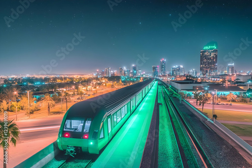 Green Train Arrives at Elev...