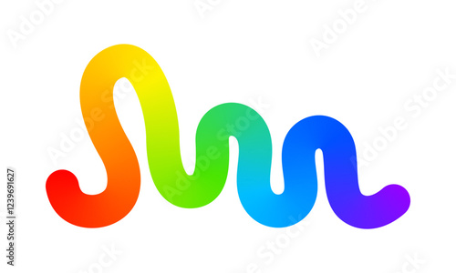 Multicolored curvy line isolated on white background. Cool colorful squiggle, wavy stripe, rainbow colored curve. Organic doodle figure with gradient effect. Vector illustration.