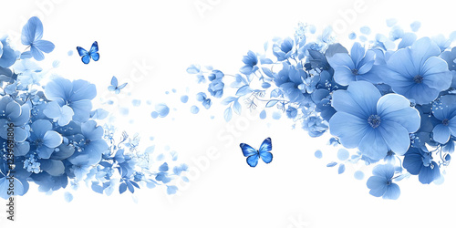 Blue Flowers and Butterflie...