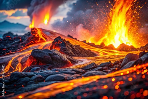 Fiery Eruption: Abstract Lava Flow in Red-Hot Volcanic Blast photo