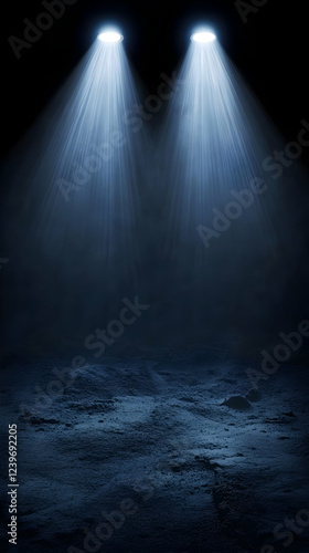 Two spotlights illuminate a...