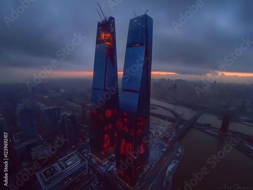 Two Illuminated Skyscrapers...
