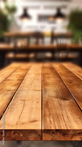 Empty Wooden Table Top with...