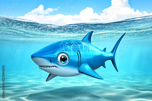 3D Cartoon Shark Swims Grac...
