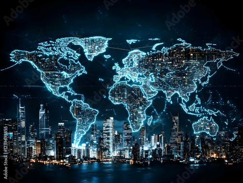 Glowing World Map Overlay o...