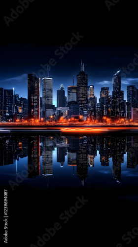 City Skyline Reflects in Wa...