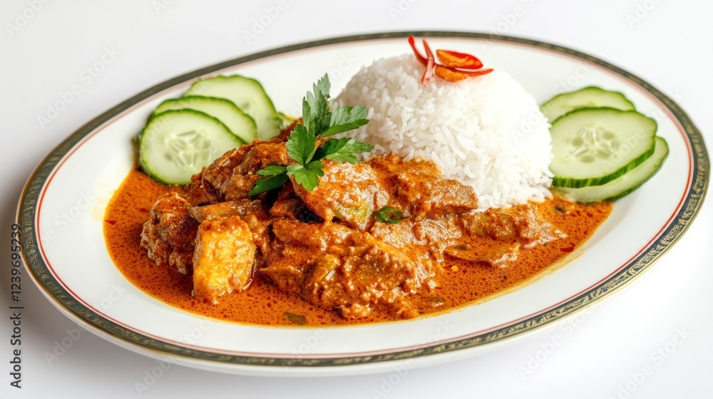 Spicy Chicken Curry Rice Dish, Restaurant Spicy Chicken Curry Rice Dish, Restaurant