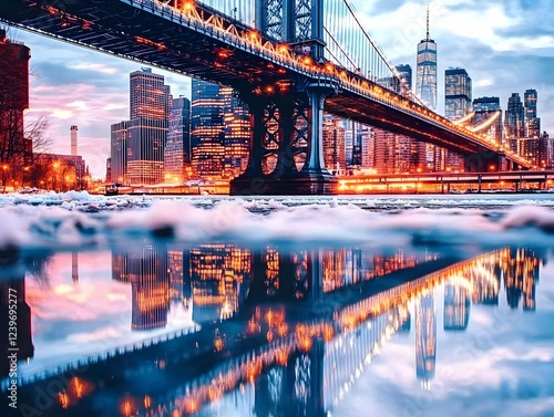 Cityscape Reflects in Icy W...