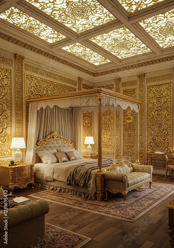 Luxury Gold Bedroom Interior Design: Opulent Suite