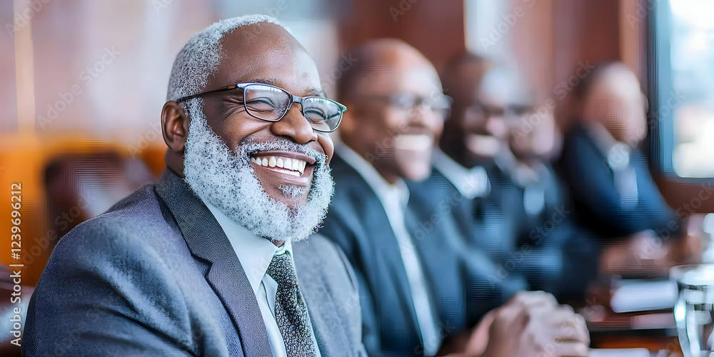 Fototapeta premium Smiling Businessman Leads a Meeting with Colleagues in a Professional Setting