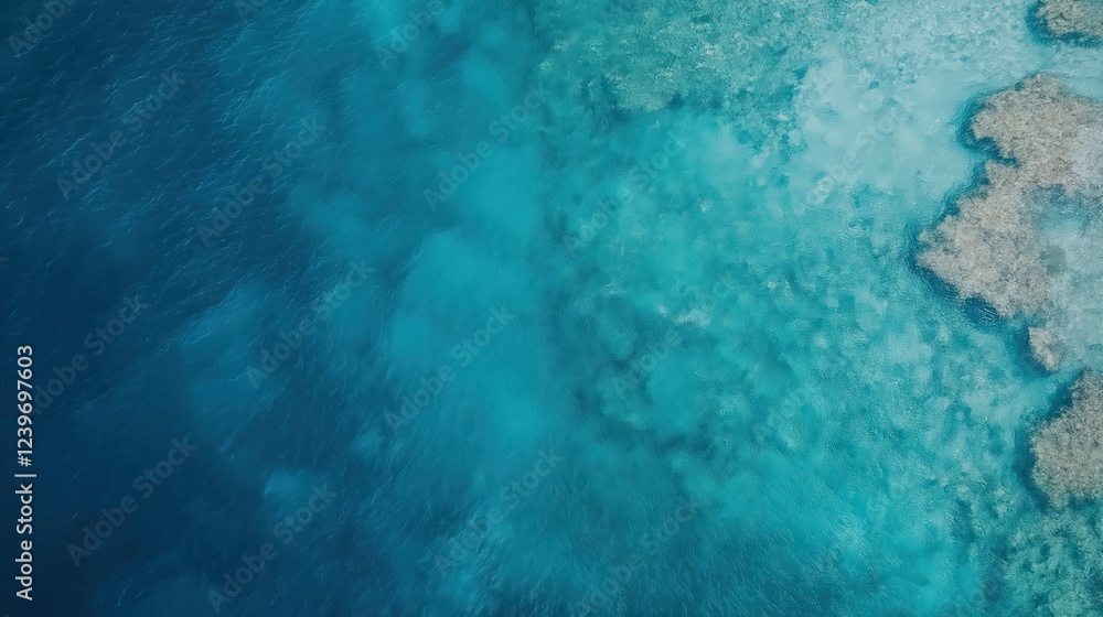Aerial View of Turquoise Ocean Water with Textured Sandy Bottoms Aerial View of Turquoise Ocean Water with Textured Sandy Bottoms