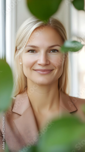 Blonde Woman Smiles Serenel...