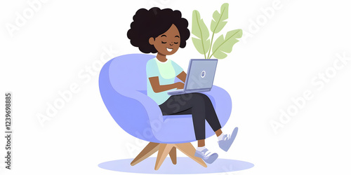 Young Woman Works on Laptop...