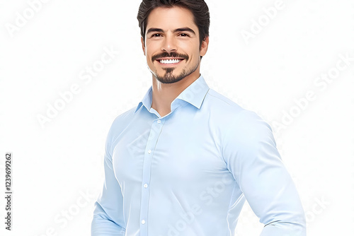 Smiling Man in Blue Shirt P...