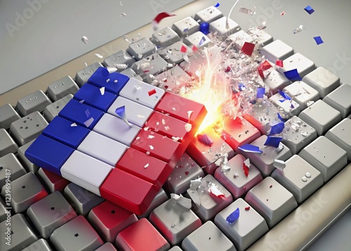 French Flag Explosion on Keyboard, French Elections photo