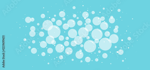 Cartoon bubble foam, soap background, water soda ball, bathroom pattern, laundry suds. Shampoo splash, baby shower, drink fizz banner. Abstract vector illustration