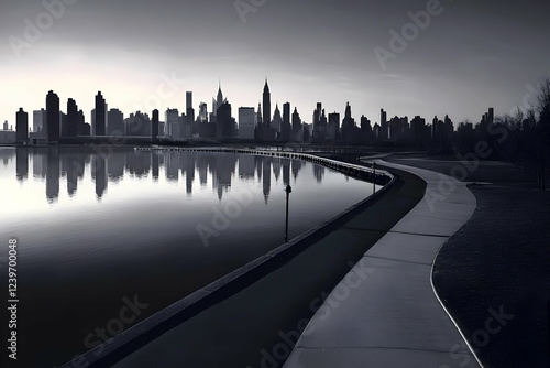 Serene waterfront walkway c...